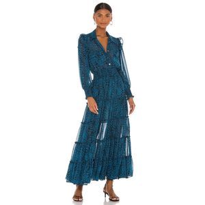 MISA LOS ANGELES Aydeniz Tiered Maxi Dress Teal Snake in XS